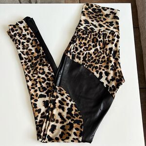 High Waisted Animal Print with Leather Leggings S